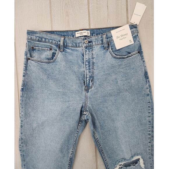 Abercrombie & Fitch High Rise The Skinny Size 32 14short Distressed Jeans Pants - Picture 2 of 8